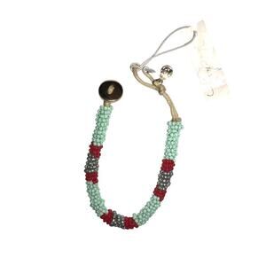Vera Bradley Beaded Bracelet Turquoise Red Purple Seed Bead Button Closure NEW